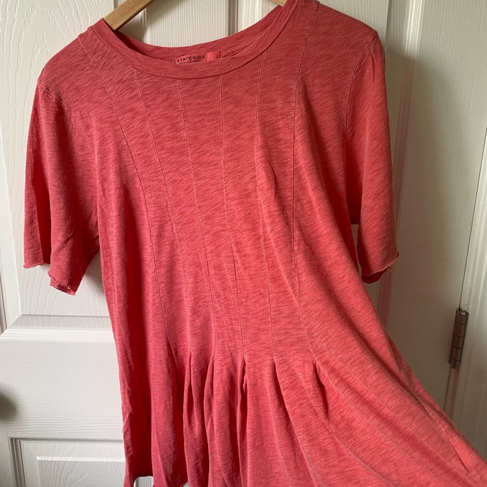 Anthropologie Coral Short Sleeve Pleated Tee